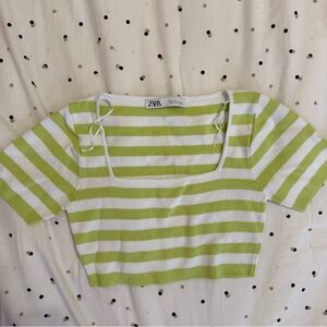Zara Green and White Stripped Crop Top XS